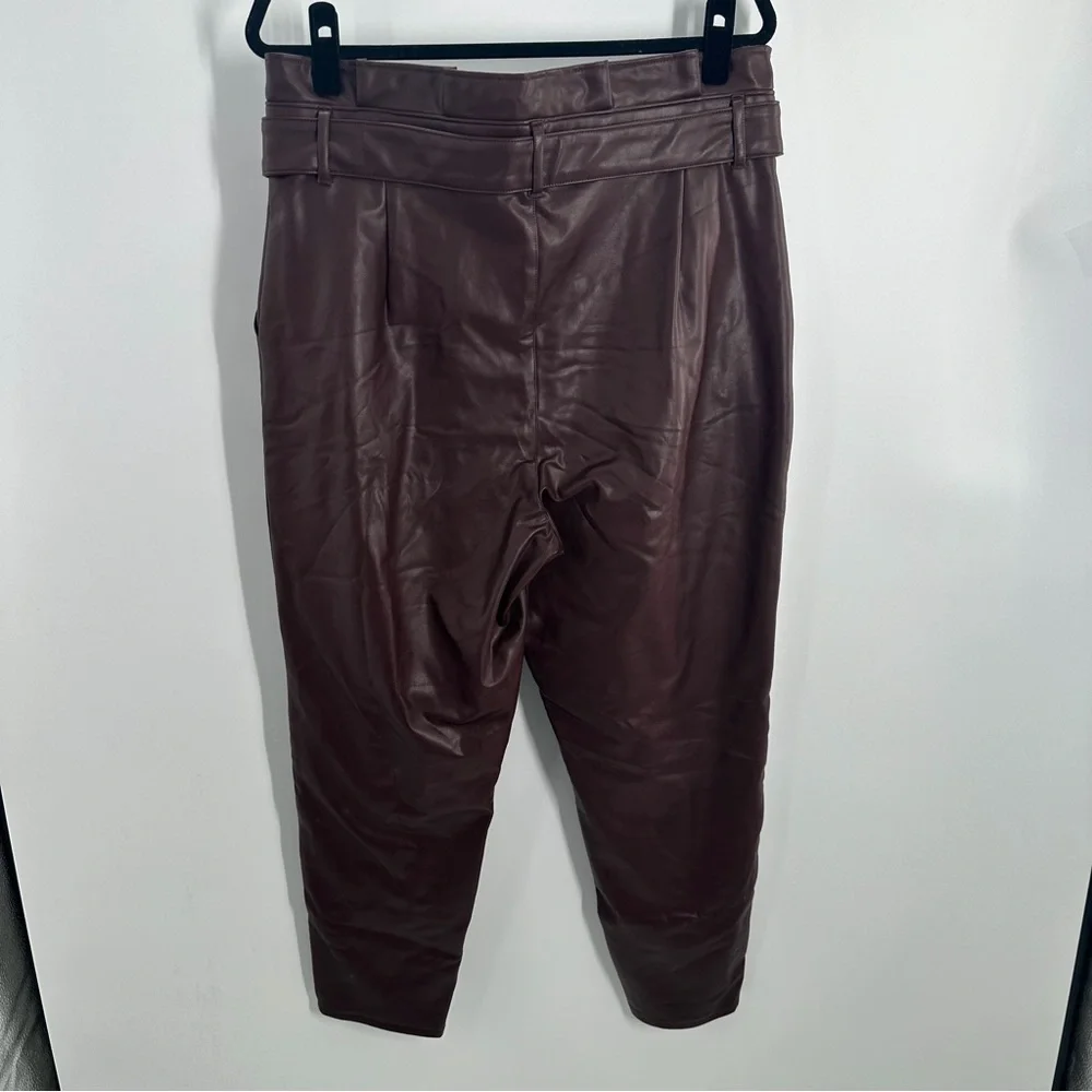 Abercrombie and Fitch Maroon Dark Red Faux Leather Paper Bag Waist Pants - Picture 6 of 9